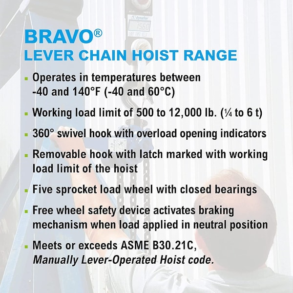 Lever Chain Hoist, 6,000 Lb Load Capacity, 20 Ft Hoist Lift, 1.5 In. Hook Opening
